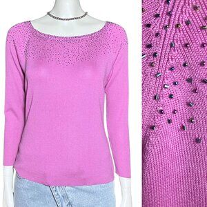 Vintage Y2K 100% Silk Pastel Purple Beaded Sequin Sweater. S/M. Fairy Whimsical